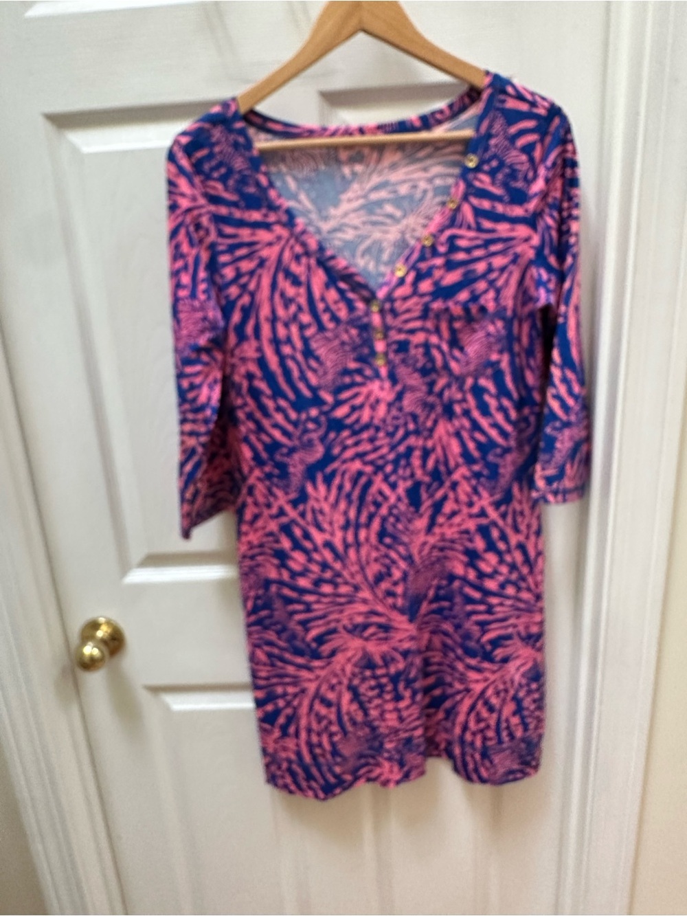 Lilly Pulitzer Pink & Blue V-Neck Tunic Dress tiger medium cotton